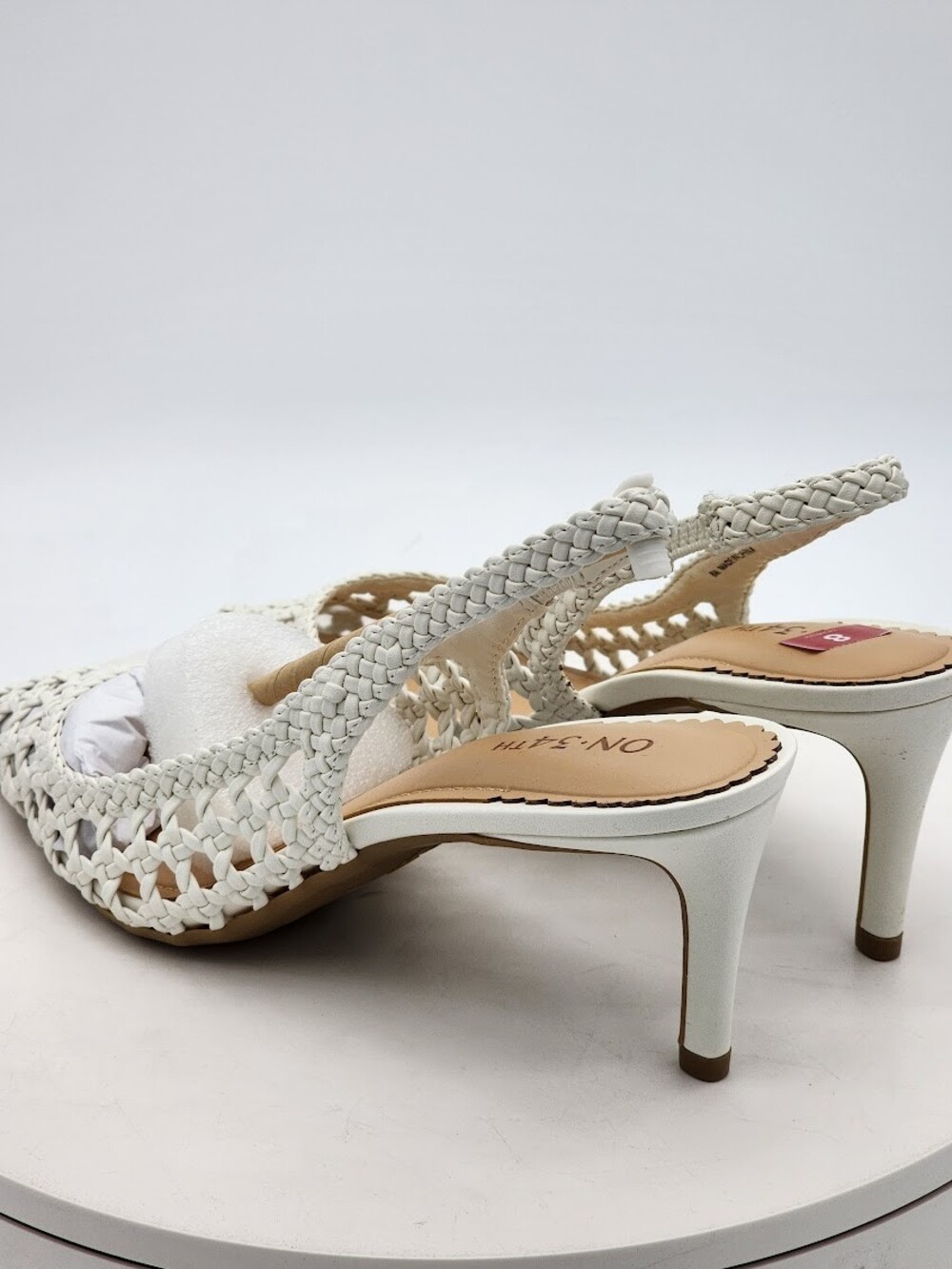 On 34th Monikaar White Linen Woven Slingback Pumps Women’s Size 8M Heels - Picture 6 of 13